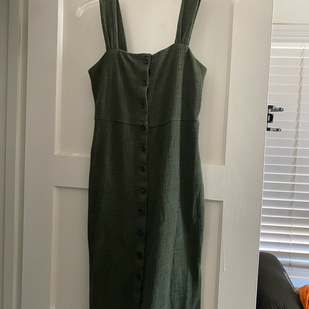 Madewell Dark Green Midi Dress with Button Front
